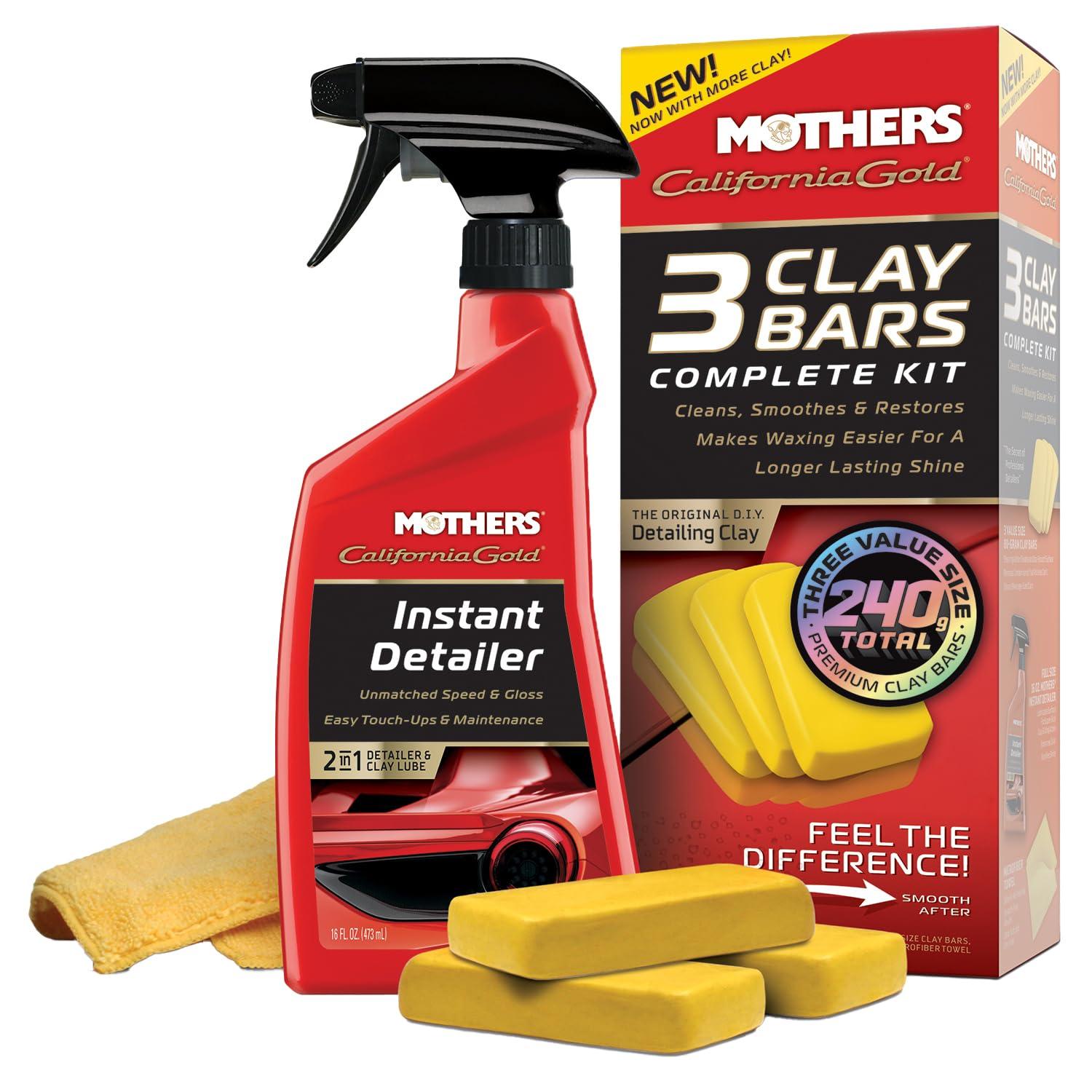 MOTHERS 07240 California Gold Clay Bar System for Car Detailing, Kit Includes Detailer, 3 Clay Bars, and Microfiber Towel - High quality product image showing MOTHERS 07240 California Gold Clay Bar System for Car Detailing, Kit Includes Detailer, 3 Clay Bars, and Microfiber Towel details and features