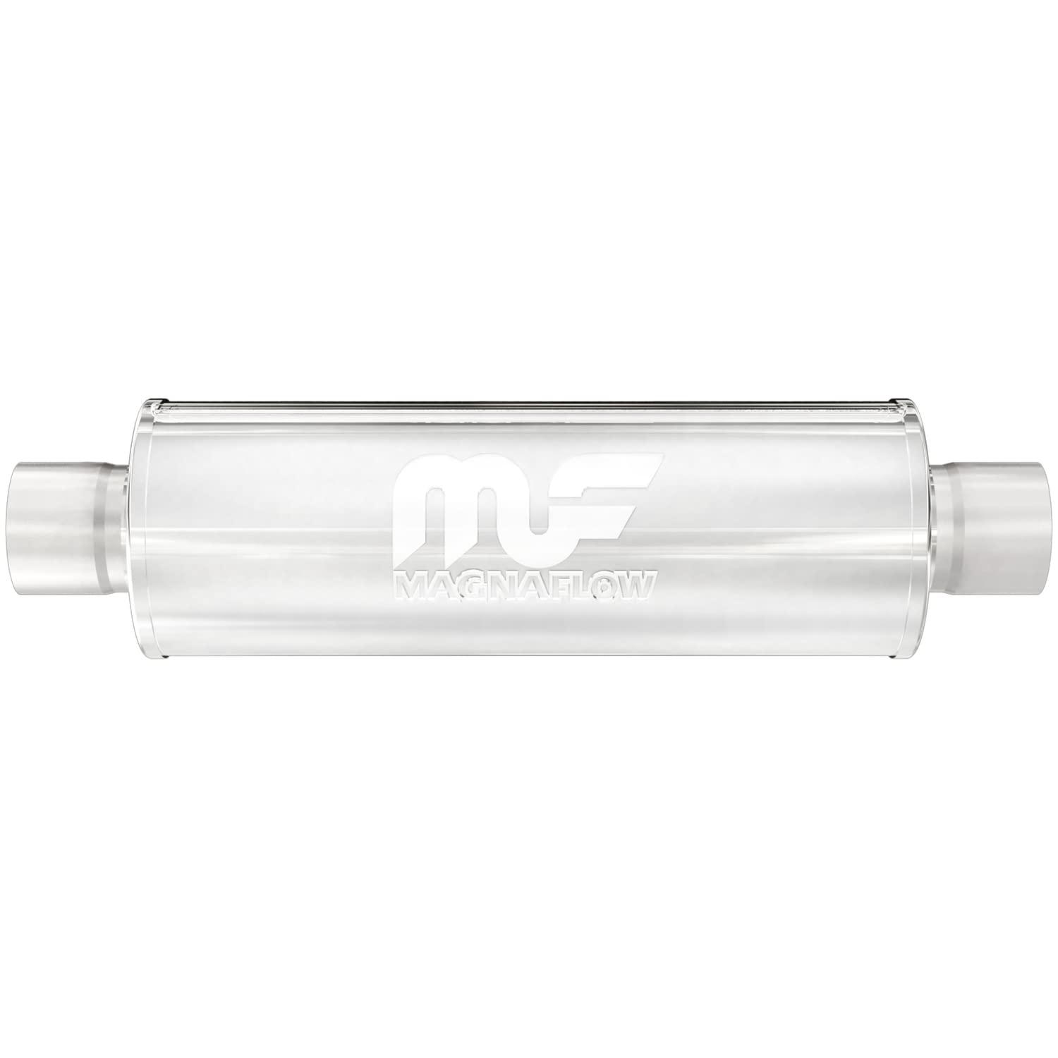 MAGNAFLOW 10415 Exhaust Muffler 2.25 INCH/2.25 INCH Inlet/Outlet, 4x4x14 INCH Round, Stainless Steel, Satin Finish - High quality product image showing MAGNAFLOW 10415 Exhaust Muffler 2.25 INCH/2.25 INCH Inlet/Outlet, 4x4x14 INCH Round, Stainless Steel, Satin Finish details and features