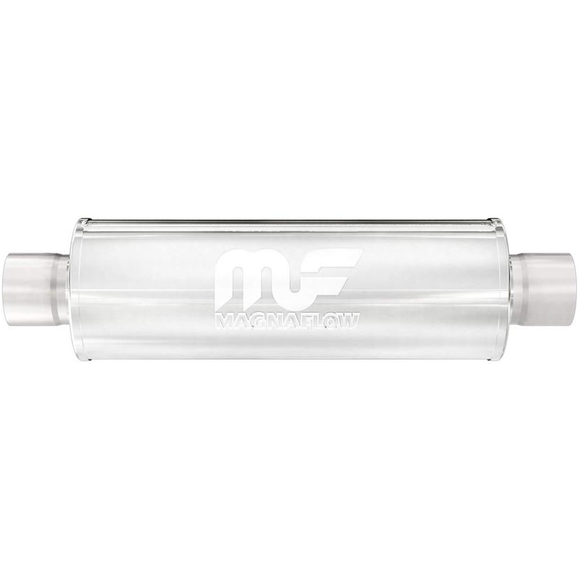 MAGNAFLOW 10444 4in Round Center/Center Performance Muffler Exhaust - Straight-Through, 2in Inlet/Outlet Diameter, 14in Body Length, 20in Overall Length, Satin Finish - Classic Deep Exhaust Sound