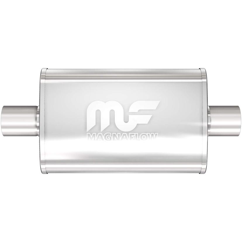 MAGNAFLOW 11216 Exhaust Muffler 2.5 INCH Inlet/Outlet, 4x9x14 INCH Oval, Stainless Steel, Satin Finish