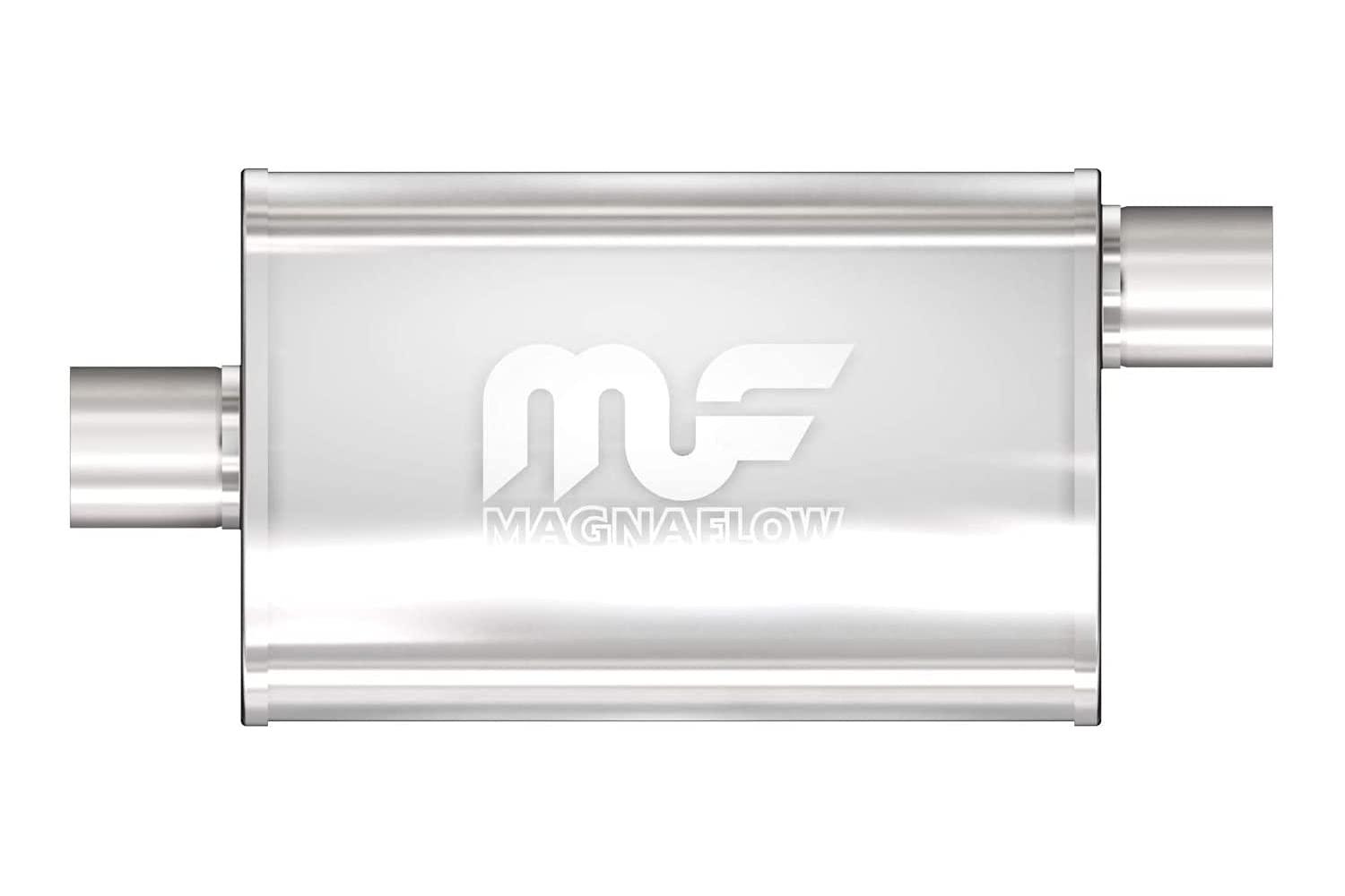 MAGNAFLOW 11229 Exhaust Muffler 3 INCH/3 INCH Inlet/Outlet, 4x9x14 INCH Oval, Stainless Steel, Satin Finish - High quality product image showing MAGNAFLOW 11229 Exhaust Muffler 3 INCH/3 INCH Inlet/Outlet, 4x9x14 INCH Oval, Stainless Steel, Satin Finish details and features