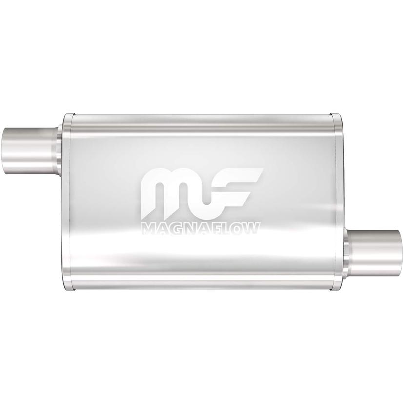 MAGNAFLOW 11235 Exhaust Muffler 2.25 INCH/2.25 INCH Inlet/Outlet, 4x9x14 INCH Oval, Stainless Steel, Satin Finish