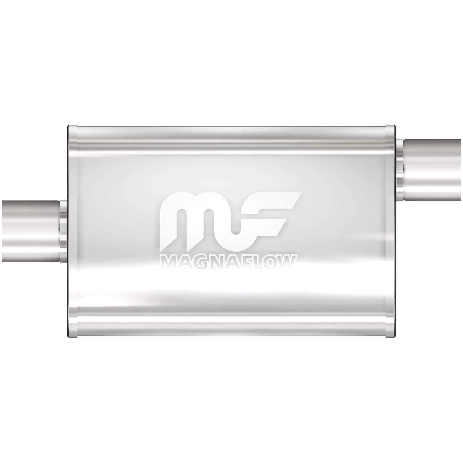 MAGNAFLOW 11259 Exhaust Muffler 3 INCH/3 INCH Inlet/Outlet, 4x9x18 INCH Oval, Stainless Steel, Satin Finish - High quality product image showing MAGNAFLOW 11259 Exhaust Muffler 3 INCH/3 INCH Inlet/Outlet, 4x9x18 INCH Oval, Stainless Steel, Satin Finish details and features