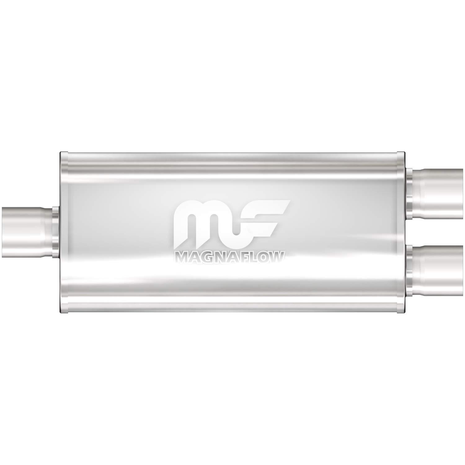 MAGNAFLOW 12198 Exhaust Muffler 3 INCH/2.5 INCH Inlet/Outlet, 5x8x14 INCH Oval, Stainless Steel, Satin Finish - High quality product image showing MAGNAFLOW 12198 Exhaust Muffler 3 INCH/2.5 INCH Inlet/Outlet, 5x8x14 INCH Oval, Stainless Steel, Satin Finish details and features
