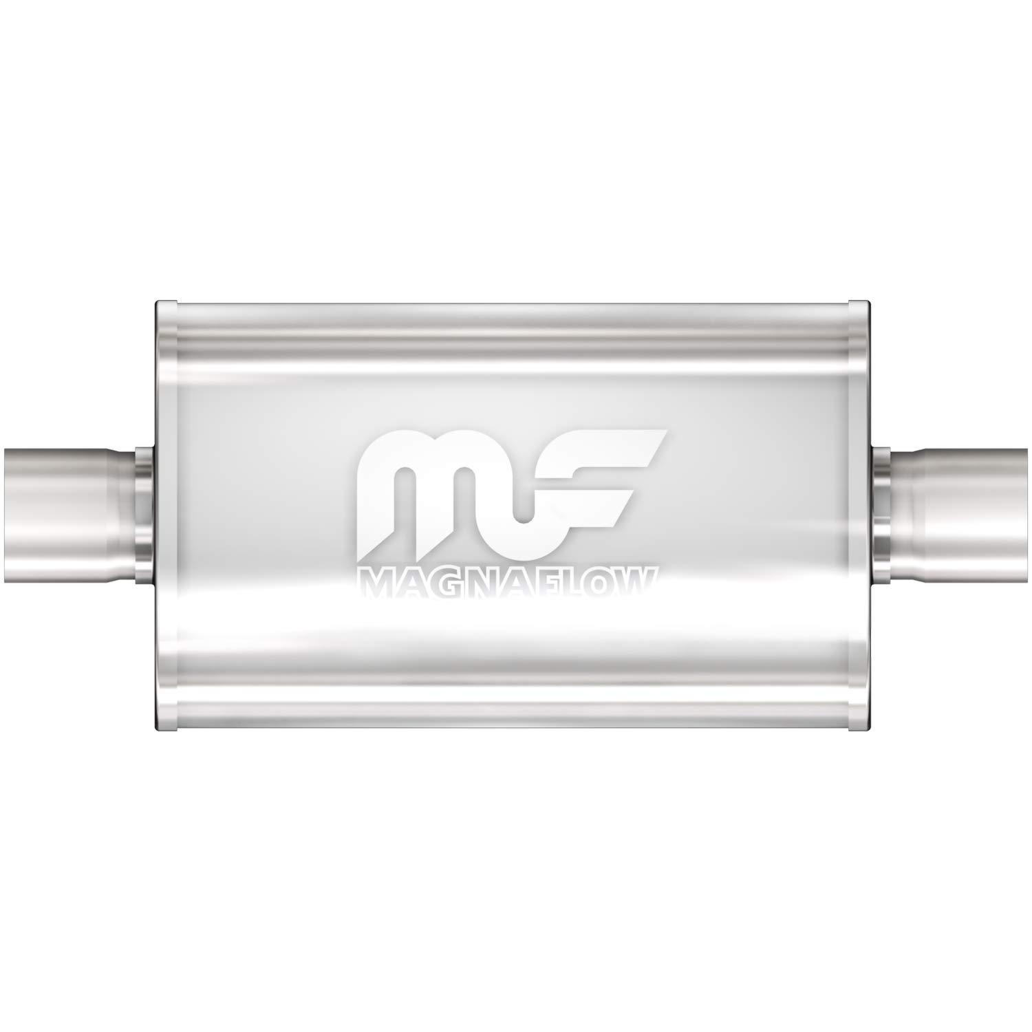 MAGNAFLOW 12216 Exhaust Muffler 2.5 INCH/2.5 INCH Inlet/Outlet, 5x8x14 INCH Oval, Stainless Steel, Satin Finish - High quality product image showing MAGNAFLOW 12216 Exhaust Muffler 2.5 INCH/2.5 INCH Inlet/Outlet, 5x8x14 INCH Oval, Stainless Steel, Satin Finish details and features