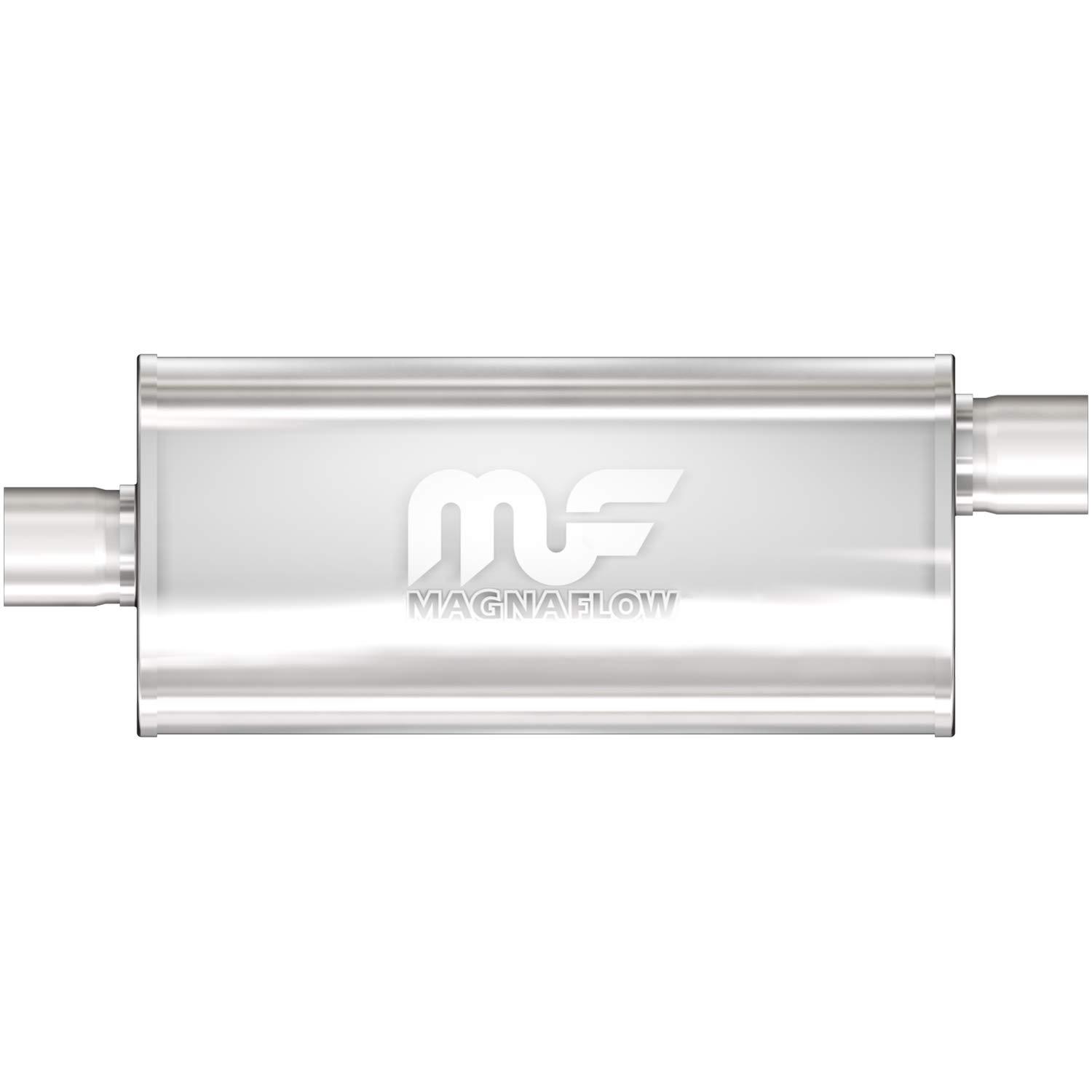 MAGNAFLOW 12225 Exhaust Muffler 2.25 INCH/2.25 INCH Inlet/Outlet, 5x8x14 INCH Oval, Stainless Steel, Satin Finish - High quality product image showing MAGNAFLOW 12225 Exhaust Muffler 2.25 INCH/2.25 INCH Inlet/Outlet, 5x8x14 INCH Oval, Stainless Steel, Satin Finish details and features