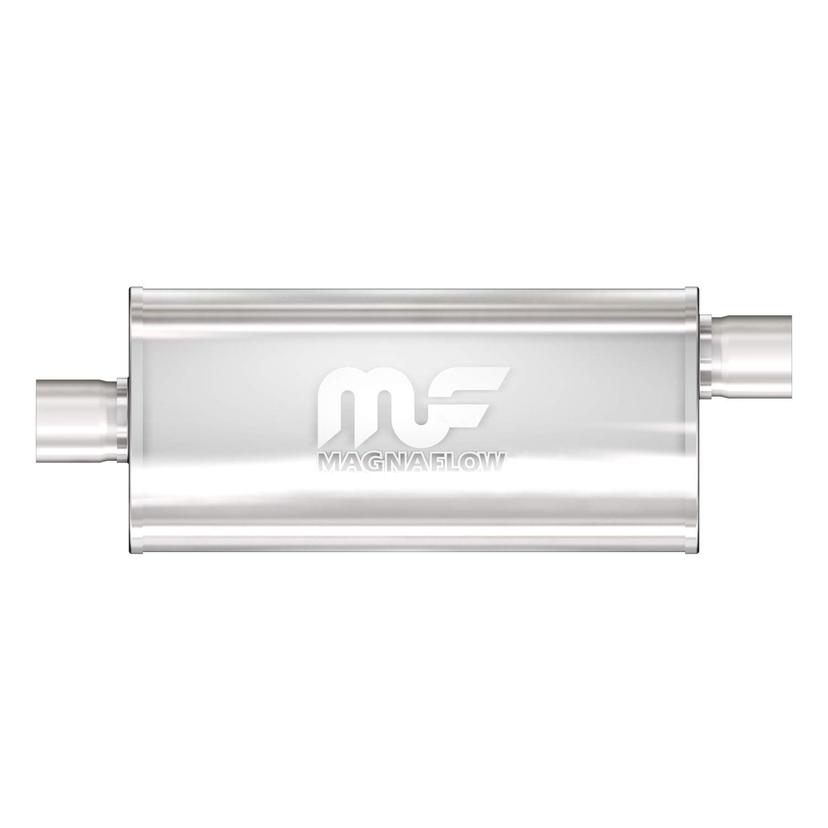MAGNAFLOW 12255 Exhaust Muffler 2.25 INCH/2.25 INCH Inlet/Outlet, 5x8x18 INCH Oval, Stainless Steel, Satin Finish