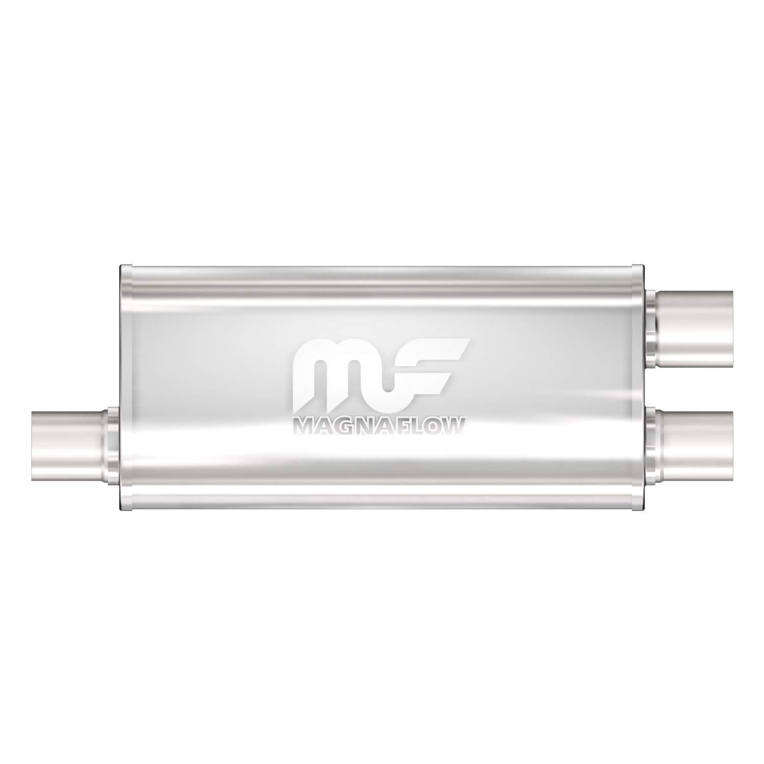 MAGNAFLOW 12265 Exhaust Muffler 2.5 INCH/2.5 INCH Inlet/Outlet, 5x8x18 INCH Oval, Stainless Steel, Satin Finish - High quality product image showing MAGNAFLOW 12265 Exhaust Muffler 2.5 INCH/2.5 INCH Inlet/Outlet, 5x8x18 INCH Oval, Stainless Steel, Satin Finish details and features