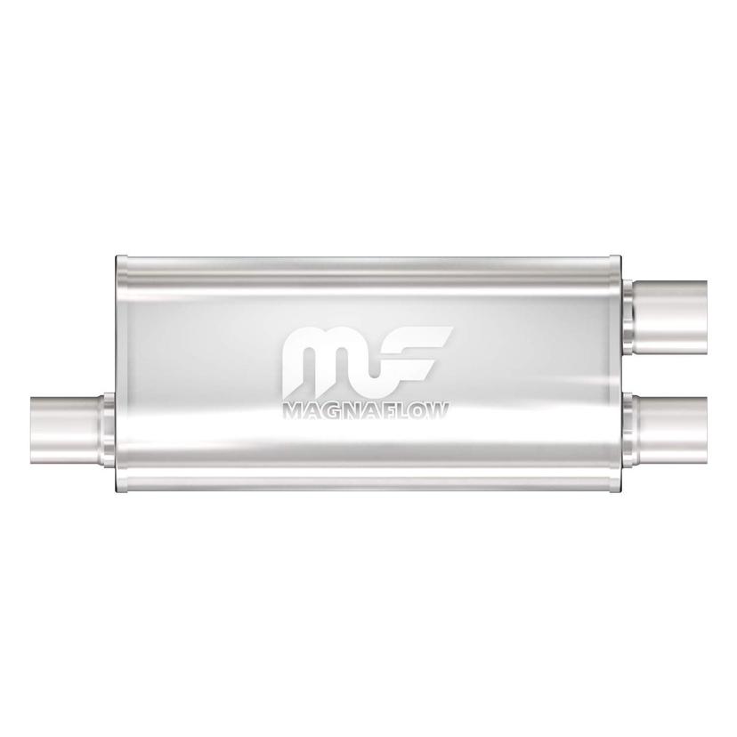 MAGNAFLOW 12266 Exhaust Muffler 2.5 INCH/2.25 INCH Inlet/Outlet, 5x8x18 INCH Oval, Stainless Steel, Satin Finish