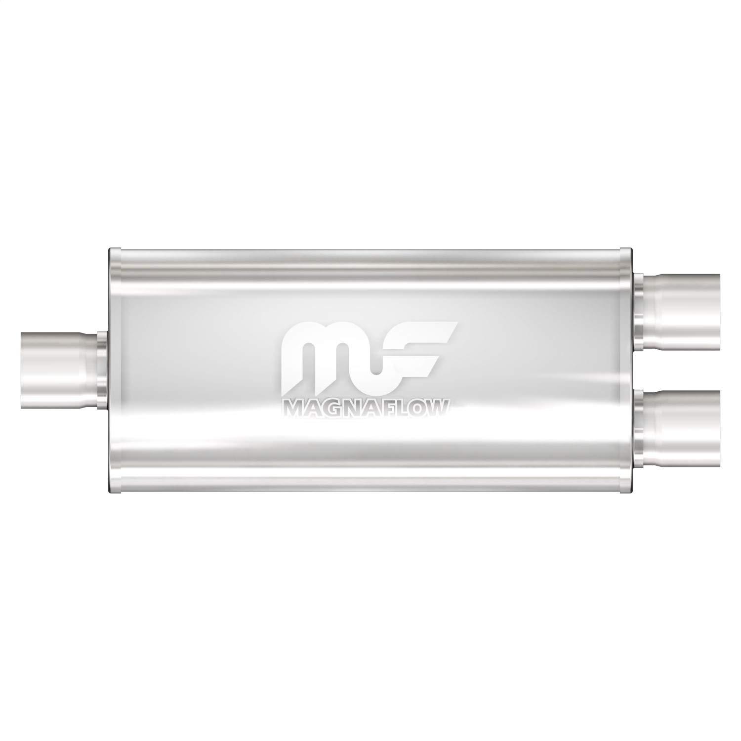 MAGNAFLOW 12298 Exhaust Muffler 3 INCH/3 INCH Inlet/Outlet, 5x8x18 INCH Oval, Stainless Steel, Satin Finish - High quality product image showing MAGNAFLOW 12298 Exhaust Muffler 3 INCH/3 INCH Inlet/Outlet, 5x8x18 INCH Oval, Stainless Steel, Satin Finish details and features