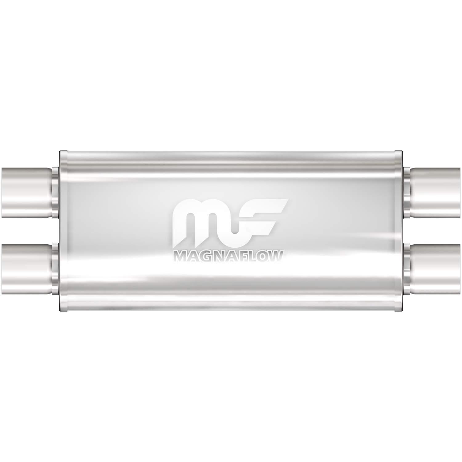 MAGNAFLOW 12468 Exhaust Muffler 2.5 INCH/2.5 INCH Inlet/Outlet, 5x8x18 INCH Oval, Stainless Steel, Satin Finish - High quality product image showing MAGNAFLOW 12468 Exhaust Muffler 2.5 INCH/2.5 INCH Inlet/Outlet, 5x8x18 INCH Oval, Stainless Steel, Satin Finish details and features
