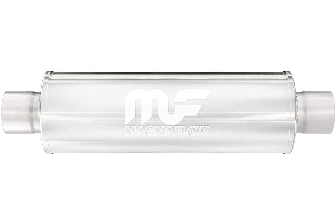 MAGNAFLOW 12774 7in Round Center/Center Performance Muffler - Straight-Through, 5in Inlet/Outlet Diameter, 24in Body Length, 30in Overall Length, Satin Finish - Classic Deep Exhaust Sound - The Twister Group Tools product