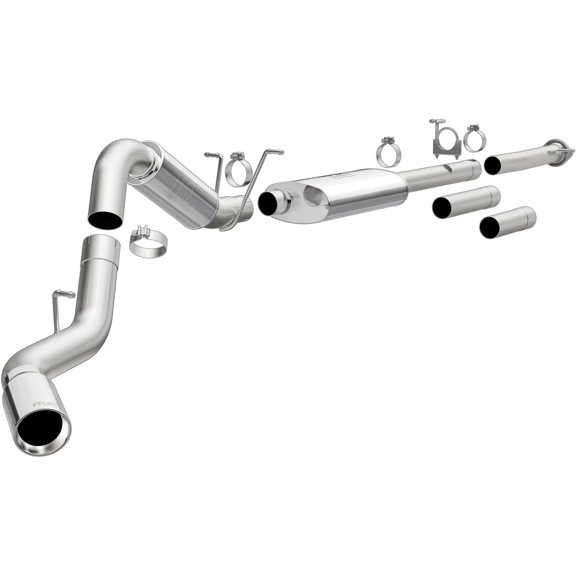 MAGNAFLOW 19026 Cat-Back Performance Exhaust System - Street Series, Stainless Steel 4in Main Piping, Single Passenger Side Rear Exit, Polished Finish 5in Exhaust Tip - Truck Performance Exhaust Kit - High quality product image showing MAGNAFLOW 19026 Cat-Back Performance Exhaust System - Street Series, Stainless Steel 4in Main Piping, Single Passenger Side Rear Exit, Polished Finish 5in Exhaust Tip - Truck Performance Exhaust Kit details and features