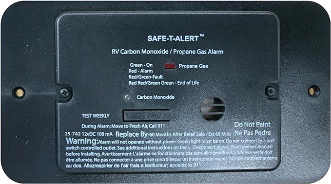 SAFE-T-ALERT 25742BLTR Carbon Monoxide/ Propane Leak Detector; Safe-T-Alert; Detects Both LP And CO Gas; Alerts To Leak With Beeping; With LED Indicator; Flush Mounting; 12 Volt DC Hardwire; Black; With Trim Ring - High quality product image showing SAFE-T-ALERT 25742BLTR Carbon Monoxide/ Propane Leak Detector; Safe-T-Alert; Detects Both LP And CO Gas; Alerts To Leak With Beeping; With LED Indicator; Flush Mounting; 12 Volt DC Hardwire; Black; With Trim Ring details and features