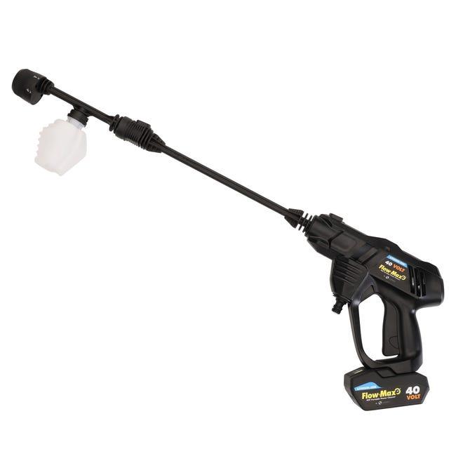 LIPPERT 2020111765 FLOWMAX PRO PRESSURE WASHER, Lithium Ion Battery; Long Nozzle/ Rotatable Nozzle/ 6-In-1 Spray Attachment/ 25 Ounce Soap Bottle; 520 Maximum PSI; With Hose; 28 Minute Battery Life Run Time - High quality product image showing LIPPERT 2020111765 FLOWMAX PRO PRESSURE WASHER, Lithium Ion Battery; Long Nozzle/ Rotatable Nozzle/ 6-In-1 Spray Attachment/ 25 Ounce Soap Bottle; 520 Maximum PSI; With Hose; 28 Minute Battery Life Run Time details and features