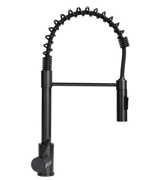 LIPPERT 2021090598 Faucet; Flow Max; Used For Kitchen; Single Piece Deck Mount; Coil-Spring Pull Down Spout; Single Lever Handle; Black Matte - High quality product image showing LIPPERT 2021090598 Faucet; Flow Max; Used For Kitchen; Single Piece Deck Mount; Coil-Spring Pull Down Spout; Single Lever Handle; Black Matte details and features