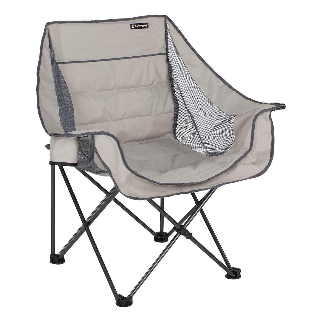 LIPPERT 2021128651 LIPPERT CAMPFIRE FOLDING CAMP CHAIR, Camp Chair; 40-1/4 Inch Length x 38-1/4 Inch Height x 27-1/2 Inch Depth; 350 Pound Weight Capacity; Foldable; Sand; Steel Tube Frame/ Mesh Fabric/ Padded Mesh Back/ Seat/ Armrests; Without Headrest - The Twister Group Tools product
