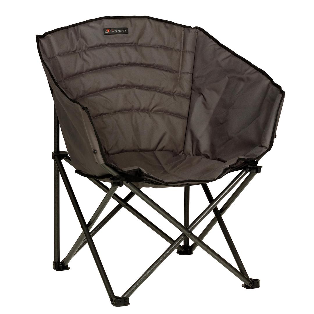 LIPPERT 2022114800 Campfire Barrel Chair - Dark Grey, Comfortable Barrel Shape, High-Loft Cushioning, Foldable, Powder Coated Steel, Lightweight, Durable Polyester or Oxford Outdoor Fabrics - The Twister Group Tools product