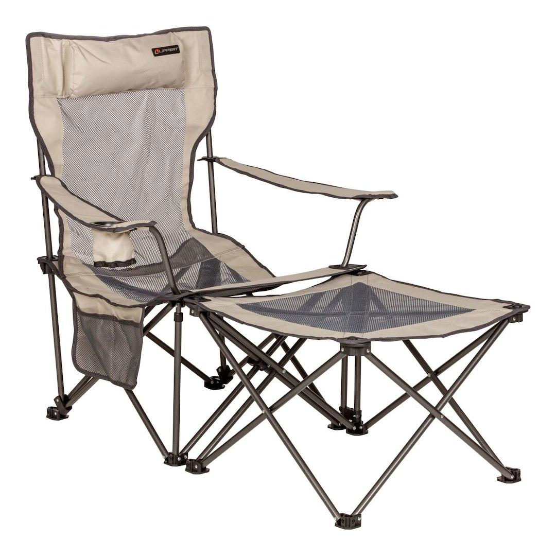 LIPPERT 2022114829 LIPPERT CAMPFIRE 2 POSITION PADDED, 2-Position Reclining Chair; 33-1/2 Inch Depth x 24 Inch Width x 37-1/2 Inch Height Chair Dimensions/ 22-1/2 Inch Depth x 22-1/2 Inch Width x 16 Inch Height Footrest Dimensions - The Twister Group Tools product