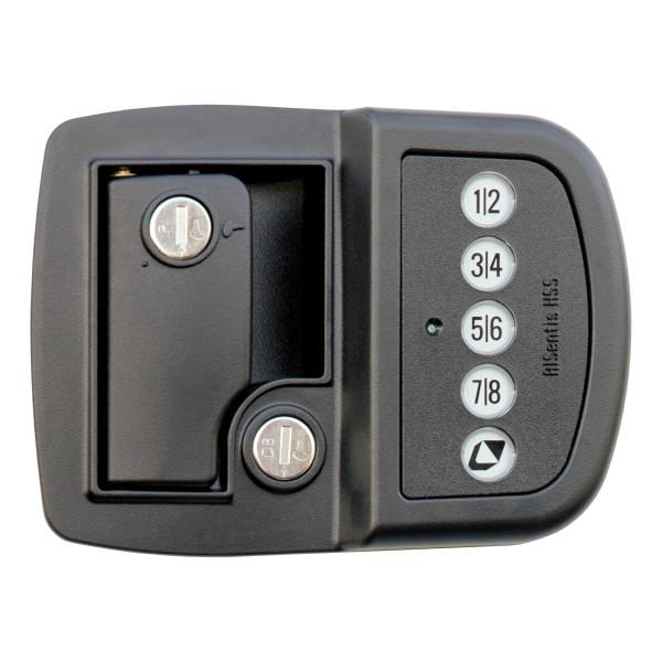 LIPPERT 2022119636 Keyless RV Door Lock with 60FT Bluetooth Range, Lighted Keypad Buttons, 3 Battery Modes, Aluminum Construction, Black Powder-Coated Finish, Right-Hand Latch Configuration - The Twister Group Tools product