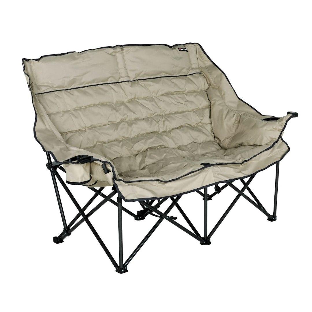 LIPPERT 2023053718 BIG BEAR FOLDING LOVESEAT, Loveseat; 63.4 Inch Length x 31.1 Inch Height x 40.2 Inch Depth Open Dimensions; 500 Pound Weight Capacity; Foldable; Sand; Steel Tube Frame/ Mesh Fabric/ Padded Mesh Back/ Seat/ Armrests; With Headrest - The Twister Group Tools product