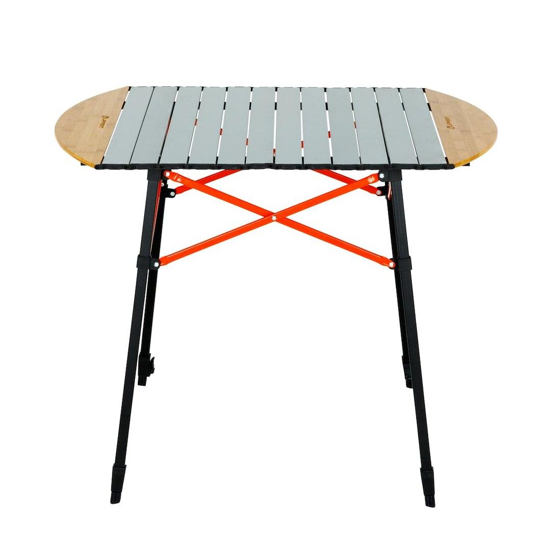 LIPPERT 2023053727 ROLL TOP CAMPING TABLE, 37.8 Inch Length x 27.2 Inch Width x 29.75 To 35.7 Inch Adjustable Height; 80 Pound Weight Capacity; Folding; Bamboo And Hammer Gray; Powder Coated Aluminum Frame And Slatted Top With Bamboo Edges - High quality product image showing LIPPERT 2023053727 ROLL TOP CAMPING TABLE, 37.8 Inch Length x 27.2 Inch Width x 29.75 To 35.7 Inch Adjustable Height; 80 Pound Weight Capacity; Folding; Bamboo And Hammer Gray; Powder Coated Aluminum Frame And Slatted Top With Bamboo Edges details and features