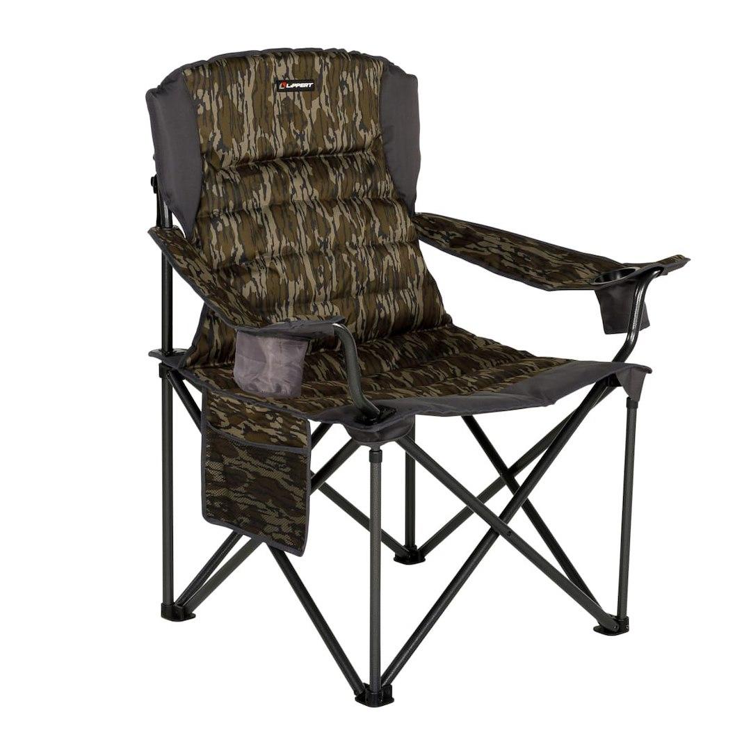 LIPPERT 2023053729 CAMPFIRE FOLDING CHAIR - CAMO, Camp Chair; 38-1/2 Inch Length x 42 Inch Height x 26 Inch Depth; 500 Pound Weight Capacity; Foldable; Mossy Oak Original Bottomland Camo - High quality product image showing LIPPERT 2023053729 CAMPFIRE FOLDING CHAIR - CAMO, Camp Chair; 38-1/2 Inch Length x 42 Inch Height x 26 Inch Depth; 500 Pound Weight Capacity; Foldable; Mossy Oak Original Bottomland Camo details and features