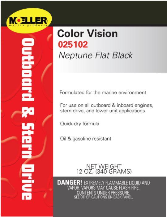 MOELLER 025102 CLR/VSN ENAMEL FLAT BLACK, For Use On All Outboard And Inboard Engines/ Stern Drive And Lower Unit Applications; Neptune Flat Black; 12 Ounce; Oil And Gasoline Resistant; For Marine Applications - The Twister Group Tools product