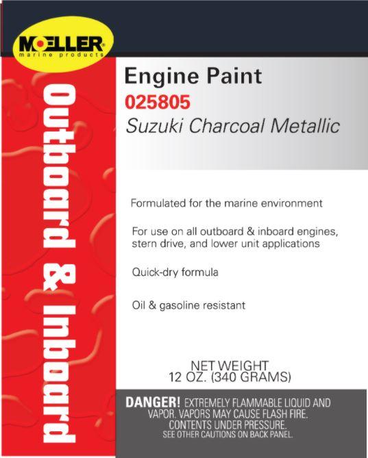 MOELLER 025805 SUZUKI ENGINE CHARCOAL METALL, For Use On All Outboard And Inboard Engines/ Stern Drive And Lower Unit Applications; Suzuki Charcoal Metallic; 12 Ounce; Oil And Gasoline Resistant; For Marine Applications - High quality product image showing MOELLER 025805 SUZUKI ENGINE CHARCOAL METALL, For Use On All Outboard And Inboard Engines/ Stern Drive And Lower Unit Applications; Suzuki Charcoal Metallic; 12 Ounce; Oil And Gasoline Resistant; For Marine Applications details and features