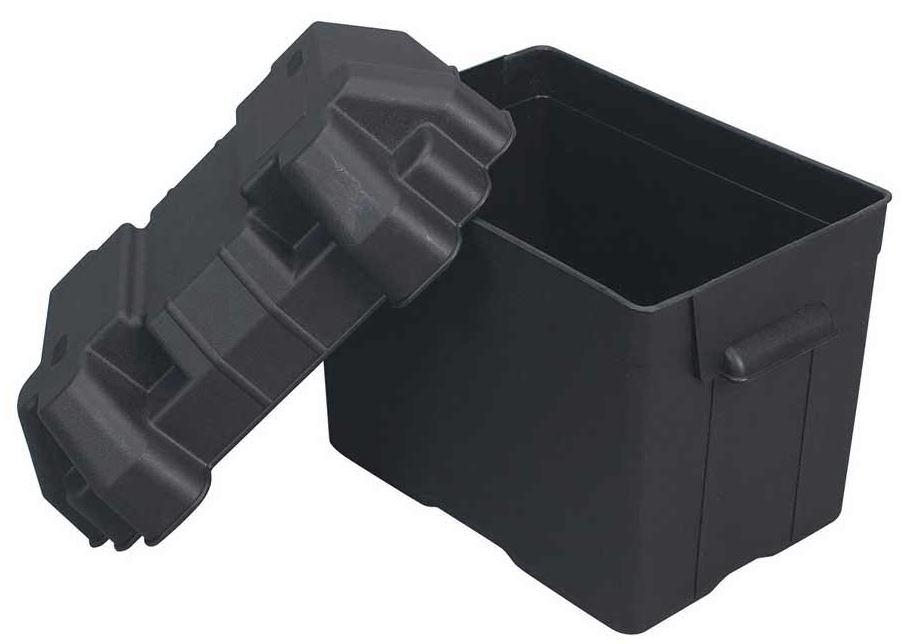 MOELLER 042214 BATTERY BOX 27 SERIES, Fits Group 27 Through 31 Series Batteries; With Hold Down Strap And Mounting Hardware; Black; Plastic; 16.63 Inch Length x 9.63 Inch Width x 10-1/2 Inch Height - The Twister Group Tools product