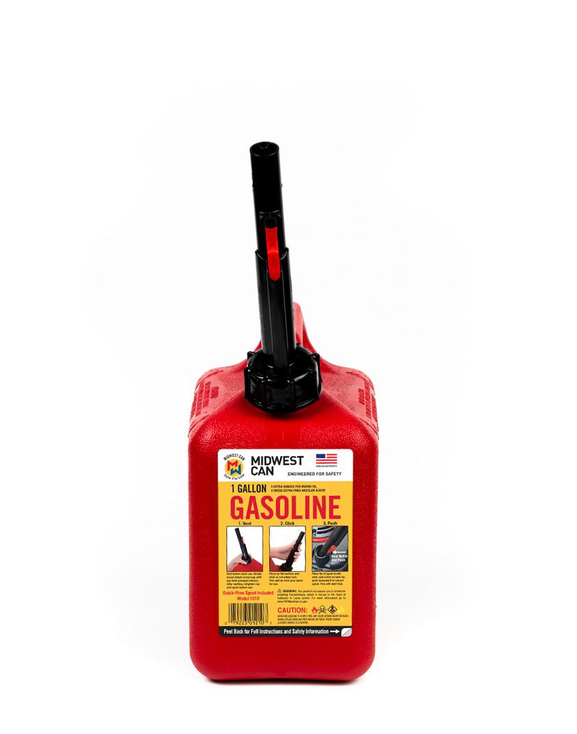 MIDWEST CAN 1210 1 GALLON GAS CAN, Red; 1 Gallon; Free Standing; High-Density Polyethylene; With Quick-Flow Spout; Designed To Hold Gas