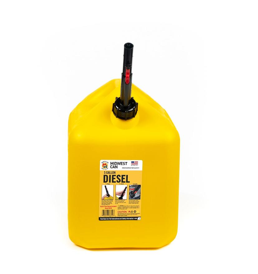 MIDWEST CAN 8610 5 GALLON DIESEL CAN, Yellow; 5 Gallon; Free Standing; High-Density Polyethylene; With Quick-Flow Spout And 2 Handles; Designed To Hold Diesel