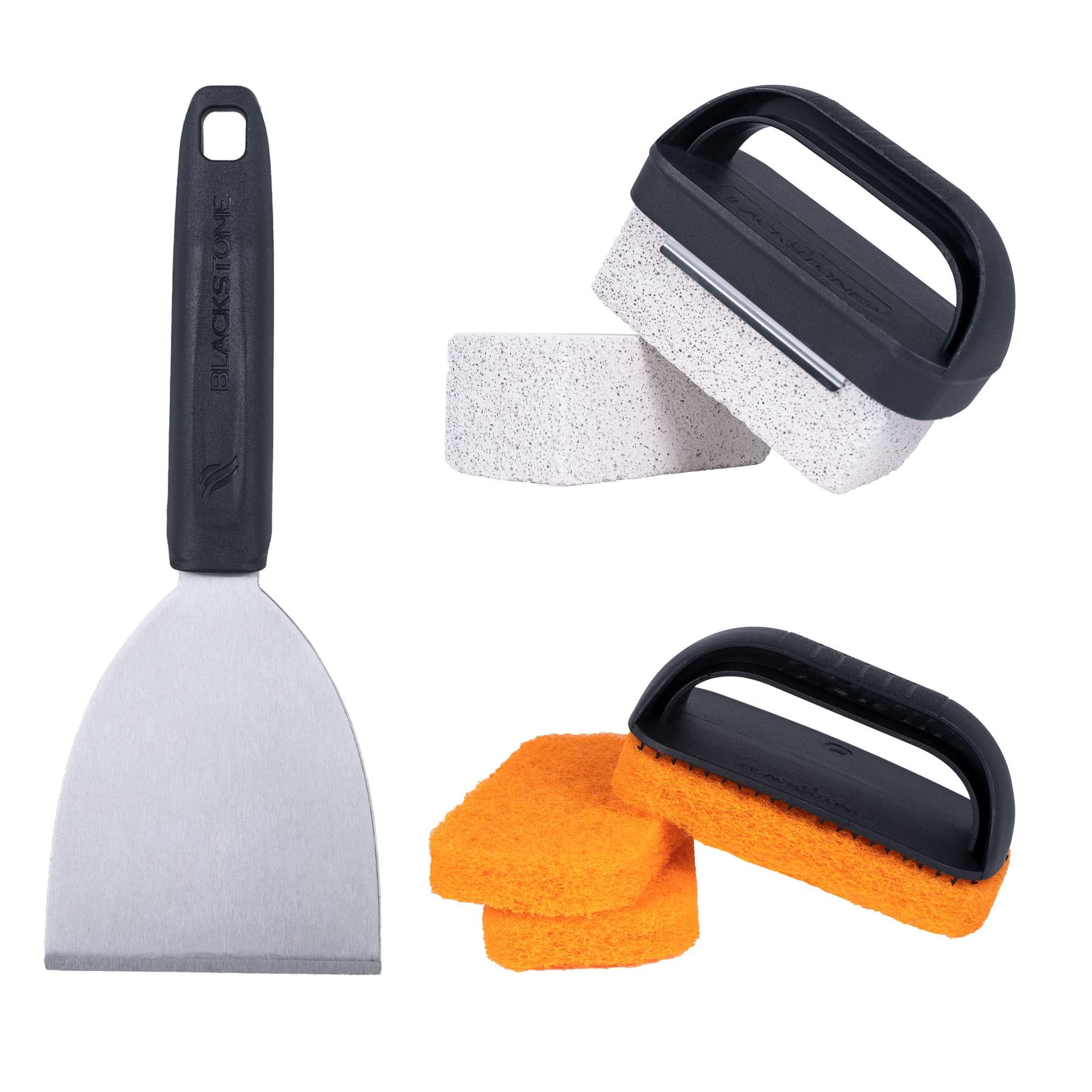 BLACKSTONE 5463 Cleaning Tool Kit (8 Pieces) BBQ Grill Flat Top Indoor/Outdoor Accessories-1 Stainless Steel Griddle Scraper, 3 Scouring Pads, 2 Pumice Stone with Handle, Black, Orange, Silver - High quality product image showing BLACKSTONE 5463 Cleaning Tool Kit (8 Pieces) BBQ Grill Flat Top Indoor/Outdoor Accessories-1 Stainless Steel Griddle Scraper, 3 Scouring Pads, 2 Pumice Stone with Handle, Black, Orange, Silver details and features