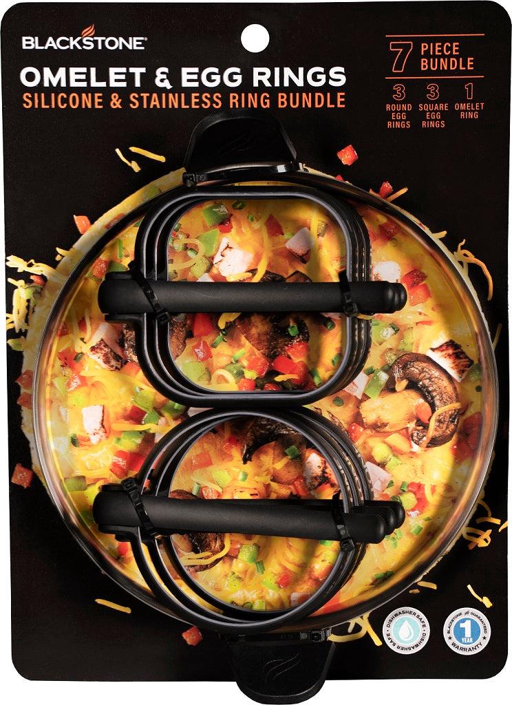 BLACKSTONE 5515 Cookware Set; Stainless Steel And Heat Resistant Silicone; With Three Round Egg Rings/ Three Square Egg Rings And One Large Omelet Ring