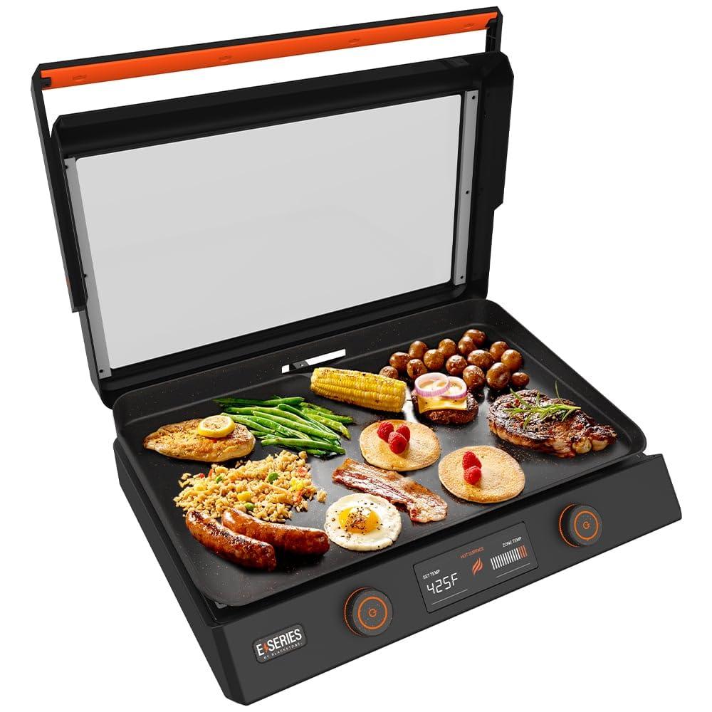 BLACKSTONE 8001 22-Inch Electric Griddle - 1200W Non Stick Ceramic Titanium Coated Stainless Steel Tabletop Griddle with EZ-Touch Control Dial, LCD Display, Patented Rotate & Remove Glass Hood - High quality product image showing BLACKSTONE 8001 22-Inch Electric Griddle - 1200W Non Stick Ceramic Titanium Coated Stainless Steel Tabletop Griddle with EZ-Touch Control Dial, LCD Display, Patented Rotate & Remove Glass Hood details and features