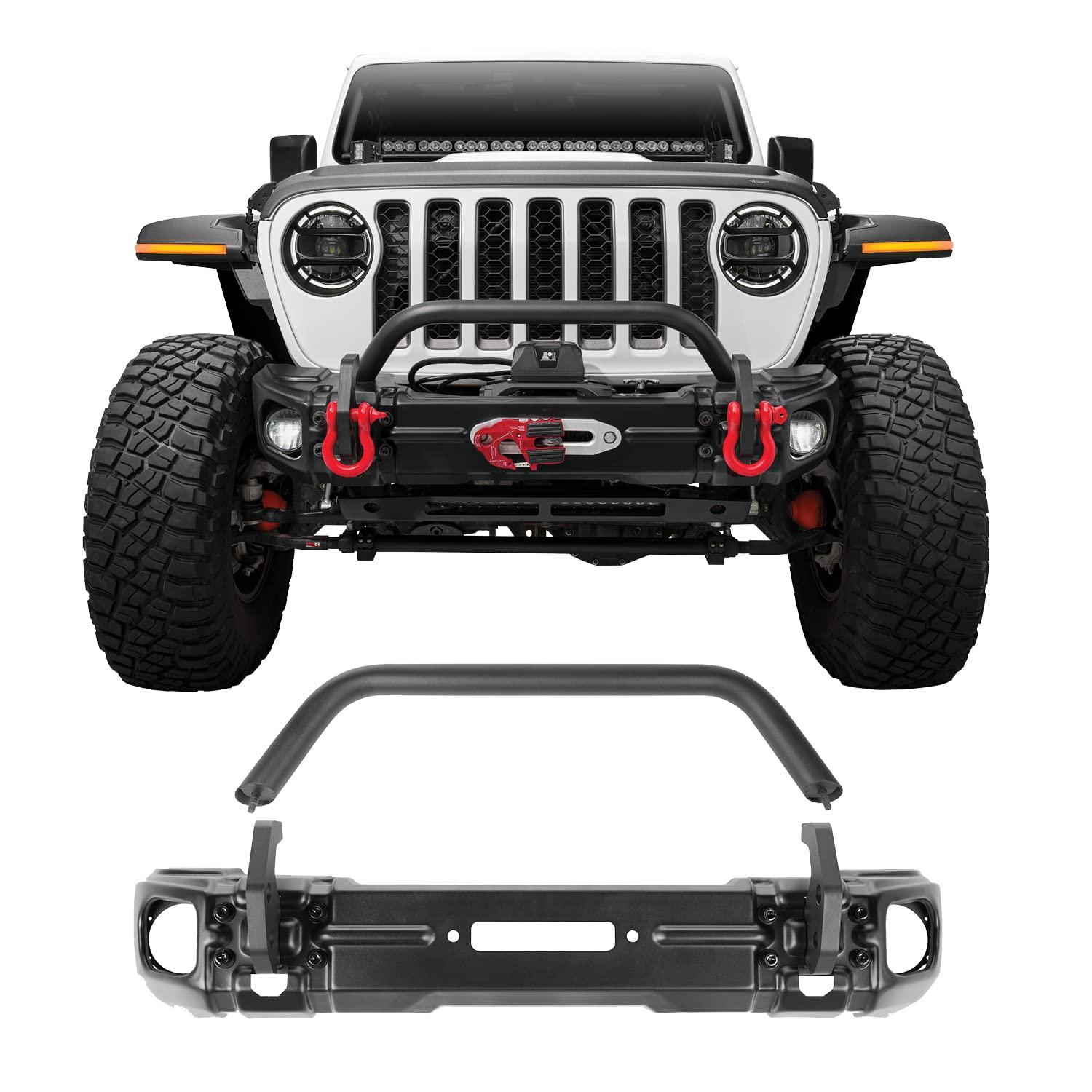 RUGGED RIDGE 11549.05 Arcus Bumper, Front | Stubby w/Tubular Overrider, 11-Gauge Steel, Satin Black Fits 2018-2024 Jeep Wrangler JL; 2020-2024 Jeep Gladiator JT - High quality product image showing RUGGED RIDGE 11549.05 Arcus Bumper, Front | Stubby w/Tubular Overrider, 11-Gauge Steel, Satin Black Fits 2018-2024 Jeep Wrangler JL; 2020-2024 Jeep Gladiator JT details and features