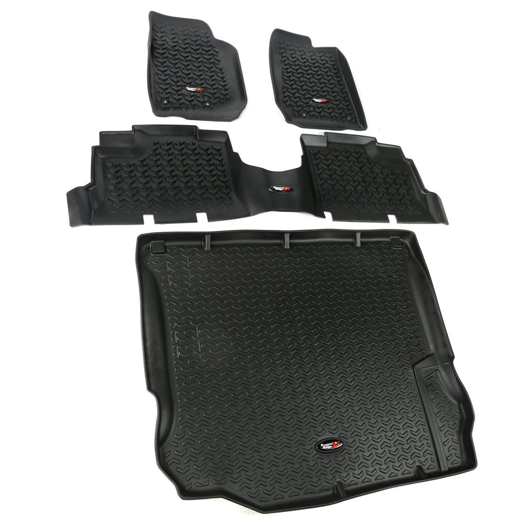 RUGGED RIDGE 12988.04 Floor Liner, Front/Rear/Cargo Fits 2011-2018 Jeep Wrangler JKU 4-Door, Black - The Twister Group Tools product