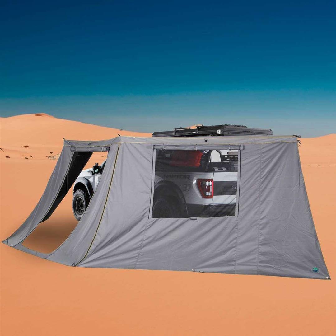OVERLAND 18159910 Hd Nomadic 180 - Awning Wall W/Door & Windows, Universal, Grey Body, Green Trim W/Storage Bag - The Twister Group Tools product