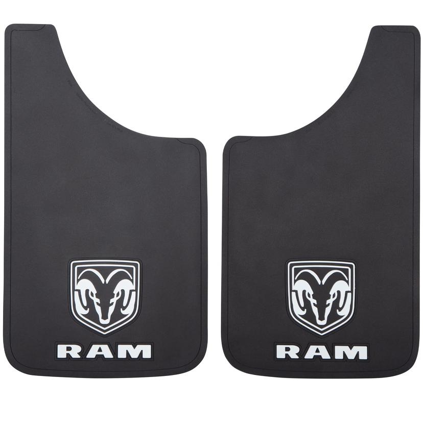 PLASTICOLOR 000541R01 Mud Flap; Easy-Fit Series; Universal 11 Inch x 19 Inch; Set Of 2; Flat; Ram Logo; Black; Fiberglass Reinforced; Screw On