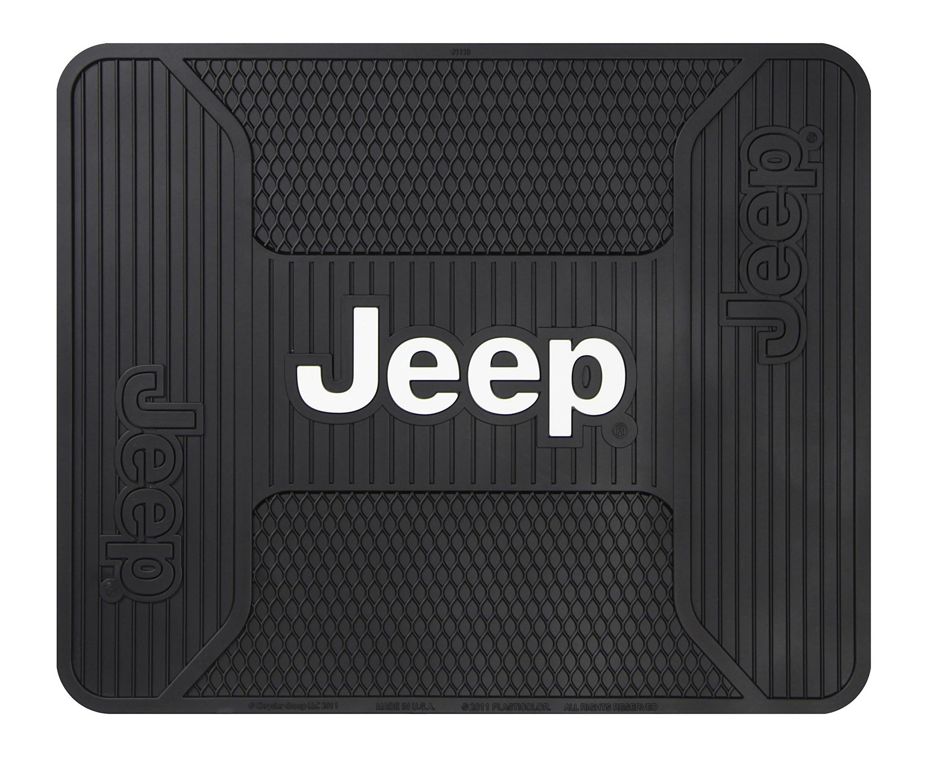 PLASTICOLOR 001222R01 Jeep Elite Style Rear Seat Floor Utility Mat for Car Truck or SUV, 16.75 INCH L X 13.75 INCH W, Black - High quality product image showing PLASTICOLOR 001222R01 Jeep Elite Style Rear Seat Floor Utility Mat for Car Truck or SUV, 16.75 INCH L X 13.75 INCH W, Black details and features