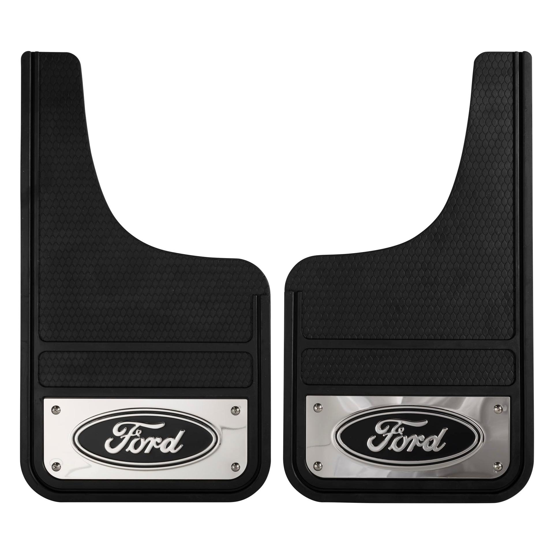 PLASTICOLOR 001837R01 Ford Oval Chrome Plated Heavy-Duty Black Front 12 x 22 Mud Guard Set - High quality product image showing PLASTICOLOR 001837R01 Ford Oval Chrome Plated Heavy-Duty Black Front 12 x 22 Mud Guard Set details and features