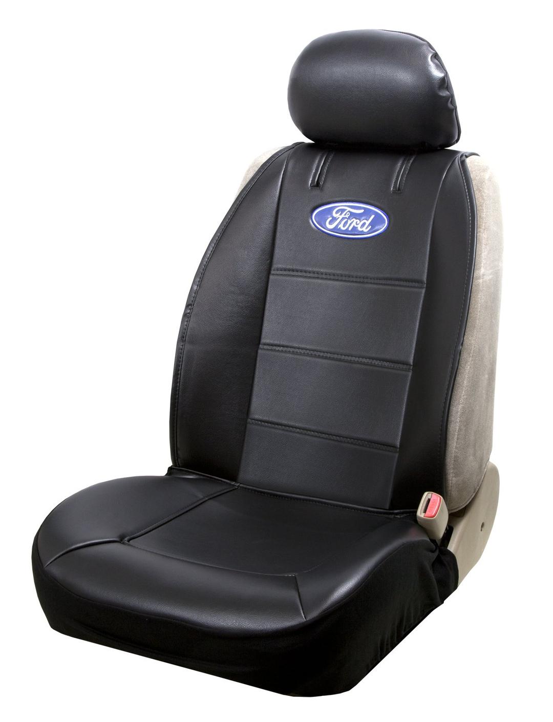 PLASTICOLOR 008584R01 Seat Cover; Low Back/ Sideless; Ford Logo; Fabric; Black/ Blue/ White; Single; With Headrest Cover; Seat Style C - The Twister Group Tools product