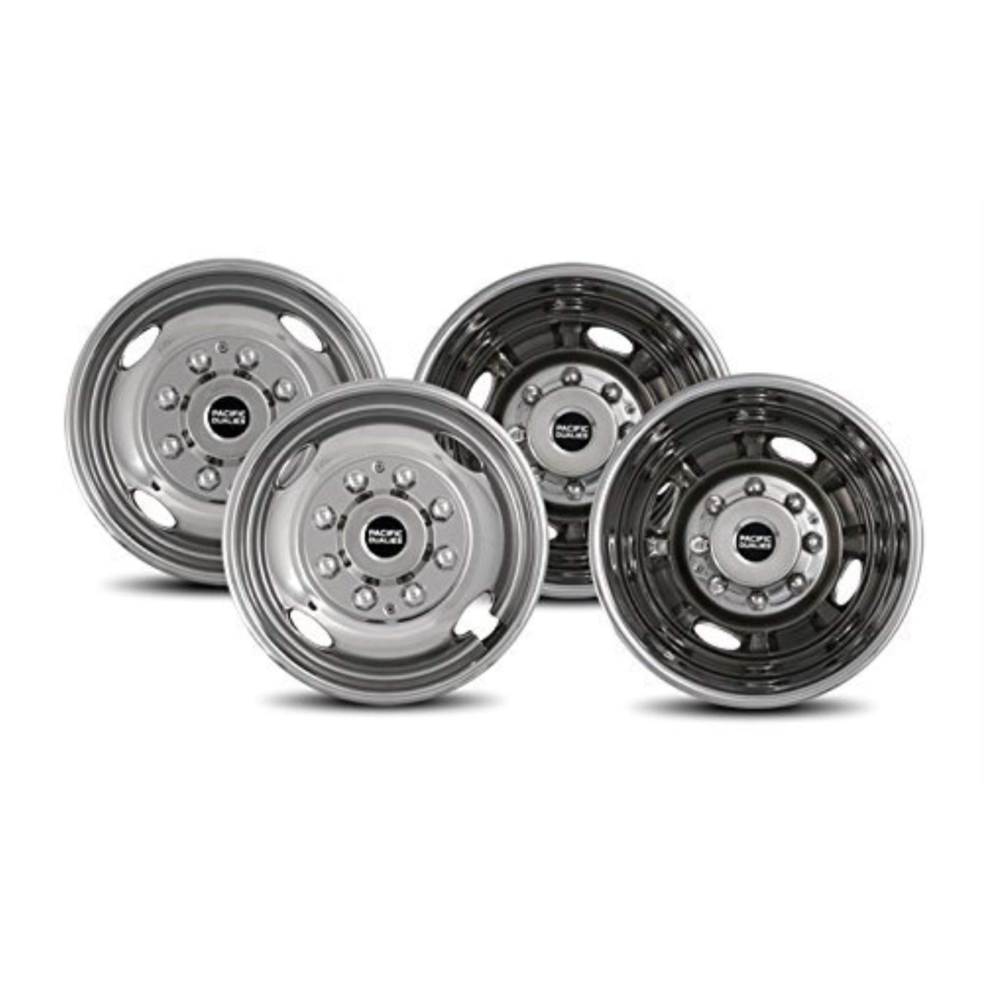 PACIFIC DUALIES 39-1608 Wheel Simulator; Fits 16 Inch - 8 Lug, 4 Vent Holes Wheel; Automatic Locking Hub; Polished; Stainless Steel; Bolt-On; Does Not Fit Aluminum Wheels; Set Of 4 - High quality product image showing PACIFIC DUALIES 39-1608 Wheel Simulator; Fits 16 Inch - 8 Lug, 4 Vent Holes Wheel; Automatic Locking Hub; Polished; Stainless Steel; Bolt-On; Does Not Fit Aluminum Wheels; Set Of 4 details and features