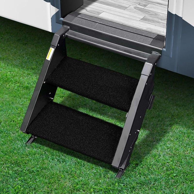PREST-O-FIT 2-0230 Entry Step Rug; Trailhead; Fits MORryde StepAbove 2 Step; 17-1/2 Inch Width; Obsidian Black; 2 Piece - The Twister Group Tools product