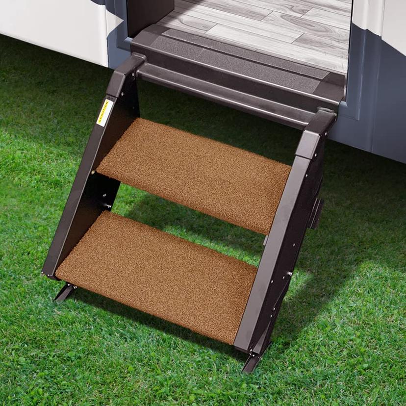 PREST-O-FIT 2-0231 Trailhead Universal RV Step Rug - 17.5 INCH Wide, Buckskin Brown, 2-Piece Set