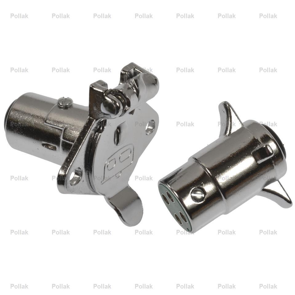 POLLAK 11-408P 4-WAY CONNECTOR KIT, 4 Way Round; 12 To 24 Volts; 20 Amps; Includes 4 Way Round Plug/ 4 Way Socket; Chrome Plated Zinc Die Cast Housing; Retail Packaging - High quality product image showing POLLAK 11-408P 4-WAY CONNECTOR KIT, 4 Way Round; 12 To 24 Volts; 20 Amps; Includes 4 Way Round Plug/ 4 Way Socket; Chrome Plated Zinc Die Cast Housing; Retail Packaging details and features