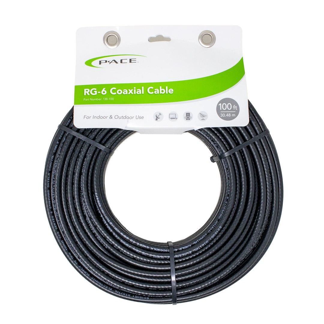 PACE 138-100 PACE - 100FT COAXIAL CABLE, RG-6; Supports Electronic Devices With 4K 2160 Pixel/ 3D And 1080/720 Pixel TV Resolutions; 100 Feet Length; Black - High quality product image showing PACE 138-100 PACE - 100FT COAXIAL CABLE, RG-6; Supports Electronic Devices With 4K 2160 Pixel/ 3D And 1080/720 Pixel TV Resolutions; 100 Feet Length; Black details and features