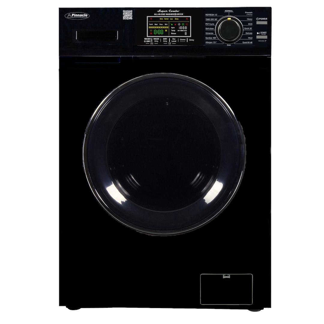 PINNACLE 23-4800 V BLACK COMBO WASHER DRYER VENTED BLACK, Front Load; 26 Inch Width x 36 Inch Height x 25 Inch Depth; Black; 15 Pound Maximum Load Capacity; 10 Wash Cycles And 3 Dry Cycles; Vented Drying System; 15 Amp/ 110 Volt; 1400 RPM - High quality product image showing PINNACLE 23-4800 V BLACK COMBO WASHER DRYER VENTED BLACK, Front Load; 26 Inch Width x 36 Inch Height x 25 Inch Depth; Black; 15 Pound Maximum Load Capacity; 10 Wash Cycles And 3 Dry Cycles; Vented Drying System; 15 Amp/ 110 Volt; 1400 RPM details and features