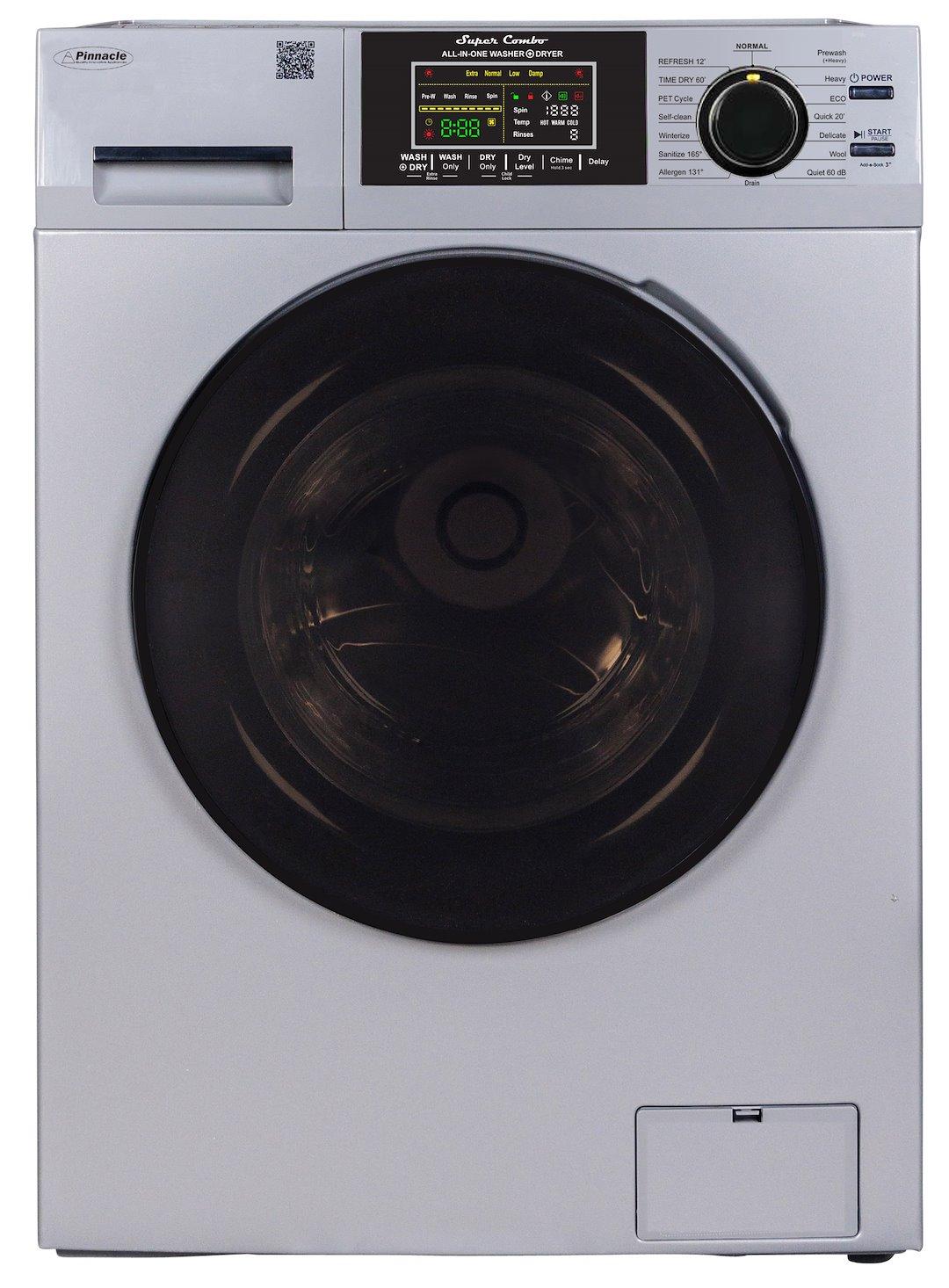 PINNACLE 23-4800 V SILVER COMBO WASHER DRYER VENTED SILVER, Front Load; 26 Inch Width x 36 Inch Height x 25 Inch Depth; Silver; 15 Pound Maximum Load Capacity; 10 Wash Cycles And 3 Dry Cycles; Vented Drying System; 15 Amp/ 110 Volt; 1400 RPM - The Twister Group Tools product