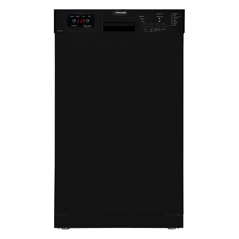 PINNACLE BB 1840 18 DISHWASHER, Under Counter Built-In; 10 Place Setting Capacity; 17.63 Inch Width x 22.44 Inch Depth x 32.28 Inch Height; Black; 8 Cycle Wash; 1400 Watt Power; 12 Amp/ 120 Volt; 3.2 Gallon Per Cycle; 150 Degree Fahrenheit; UL Certified